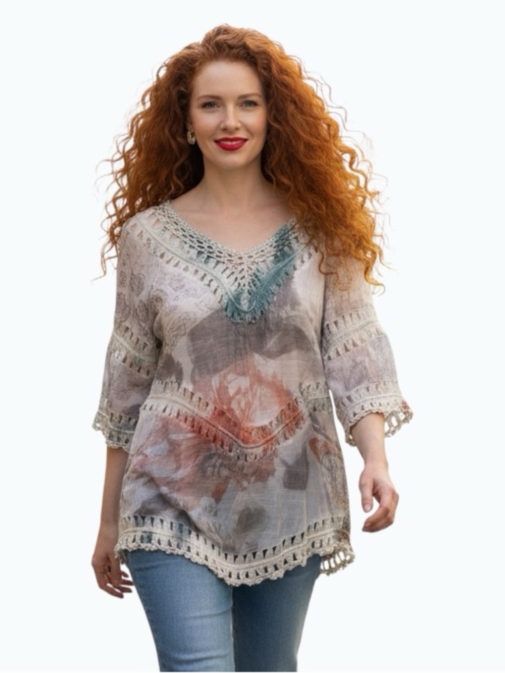 Tempo Paris Boho Crochet Lace Tunic Coverup Top - Size S
